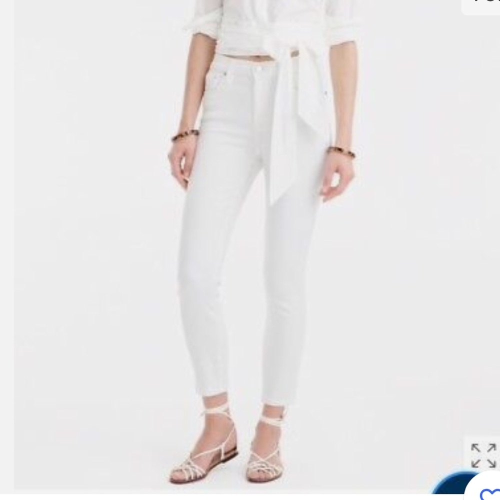 J. Crew high rise, skinny ankle length white jeans